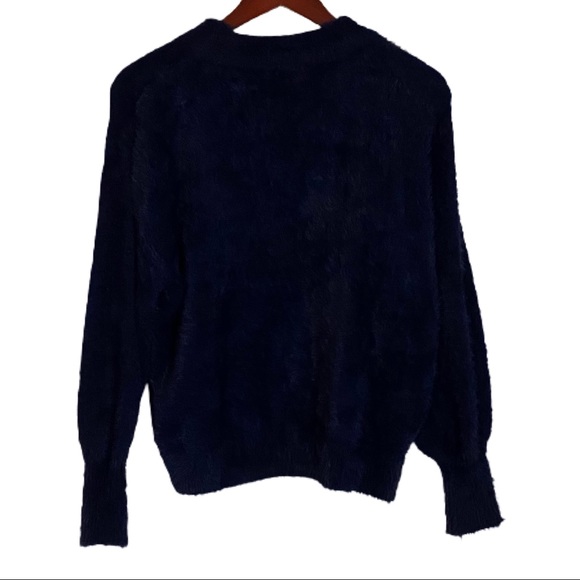 EARTH MUSIC & ECOLOGY Sweater Cozy Fuzzy Navy Sz M - Picture 2 of 6